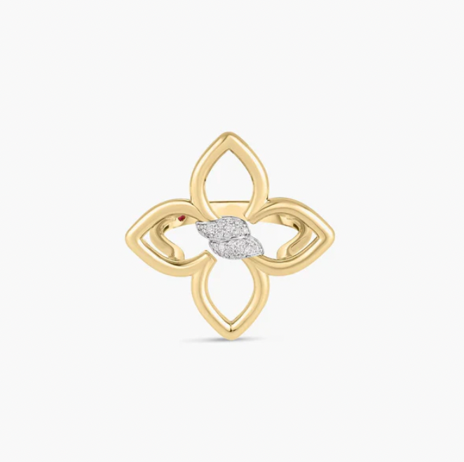 Roberto Coin Cialoma 18K Yellow Gold Ring - Sm W/dbl Dia Ctr