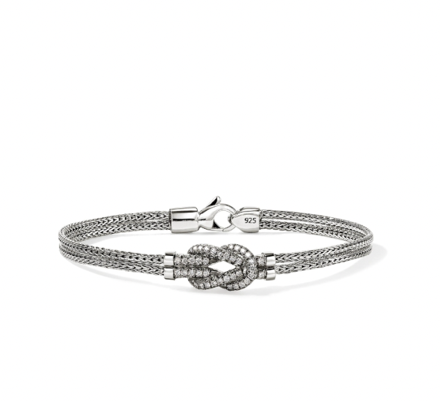 John Hardy Sterling Silver Love Knot Double-Row Bracelet with 0.30 ctw Diamonds