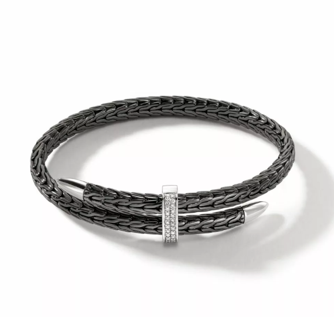 John Hardy Sterling Silver Spear Bypass Bracelet with Black Rhodium & 0.24 ctw Diamonds