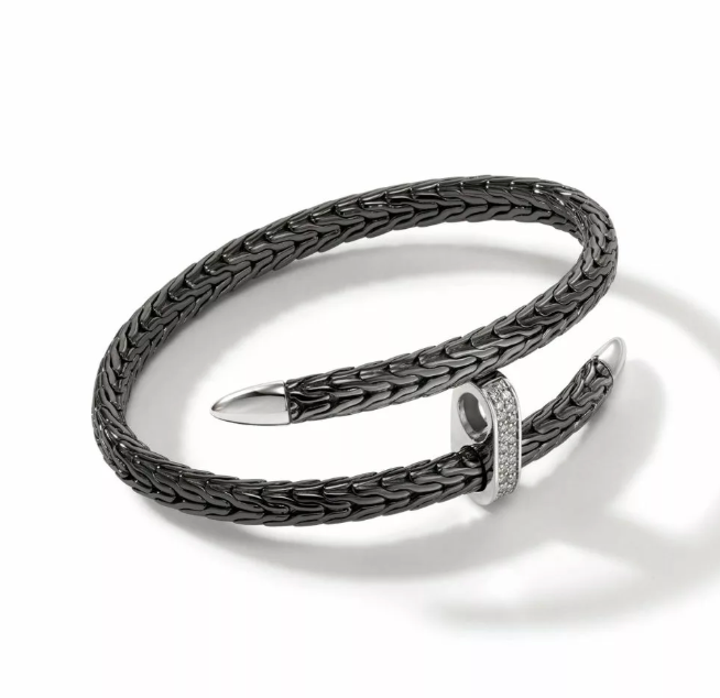 John Hardy Sterling Silver Spear Bypass Bracelet with Black Rhodium & 0.24 ctw Diamonds