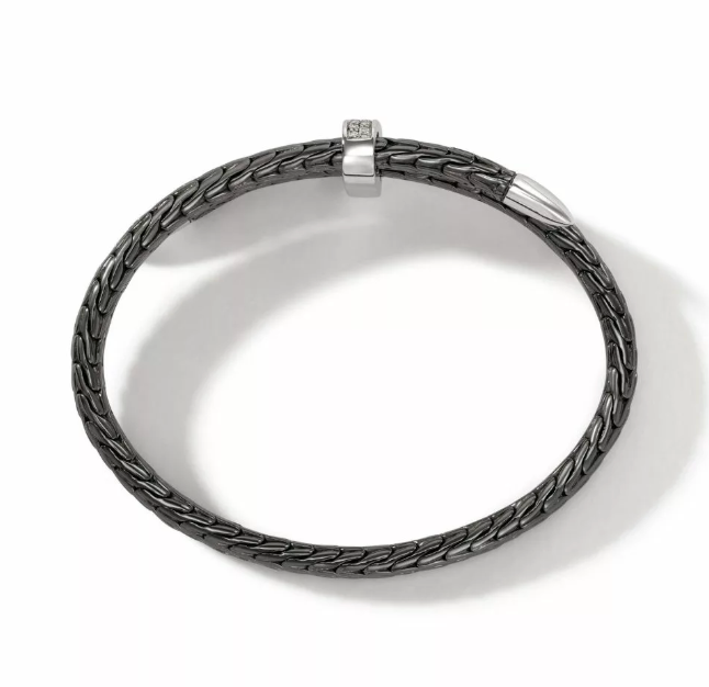 John Hardy Sterling Silver Spear Bypass Bracelet with Black Rhodium & 0.24 ctw Diamonds