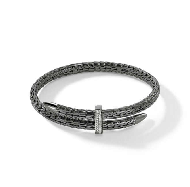 John Hardy Sterling Silver Spear Bypass Bracelet with Black Rhodium & 0.24 ctw Diamonds