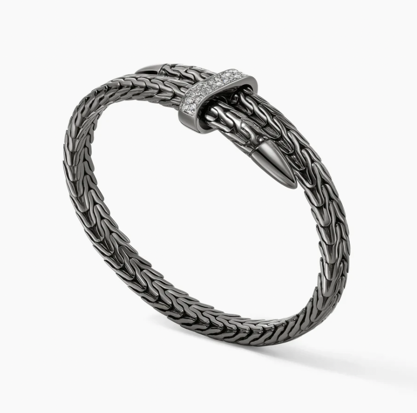John Hardy Sterling Silver Spear Bypass Bracelet with Black Rhodium & 0.24 ctw Diamonds