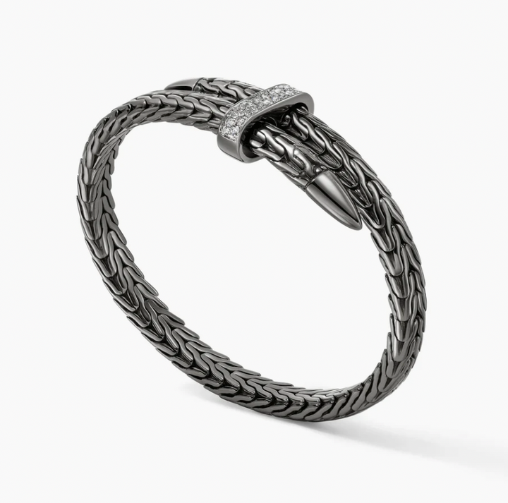 John Hardy Sterling Silver Spear Bypass Bracelet with Black Rhodium & 0.24 ctw Diamonds