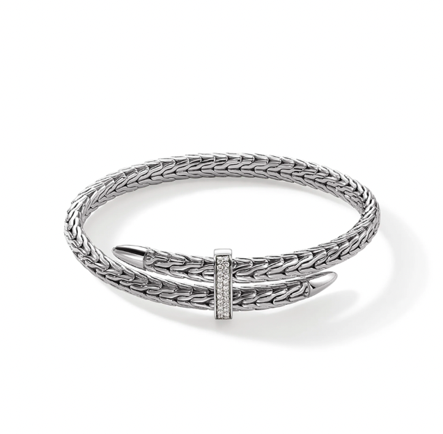 John Hardy Sterling Silver Spear Bypass Bracelet with 0.24 ctw Diamonds