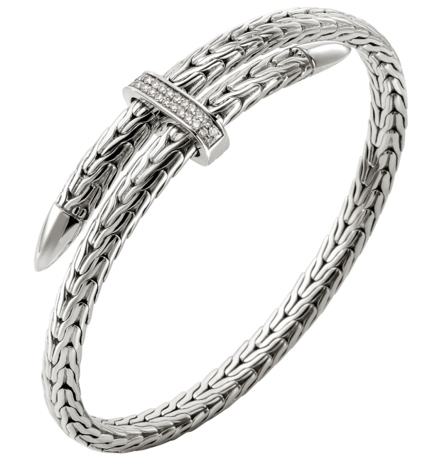 John Hardy Sterling Silver Spear Bypass Bracelet with 0.24 ctw Diamonds