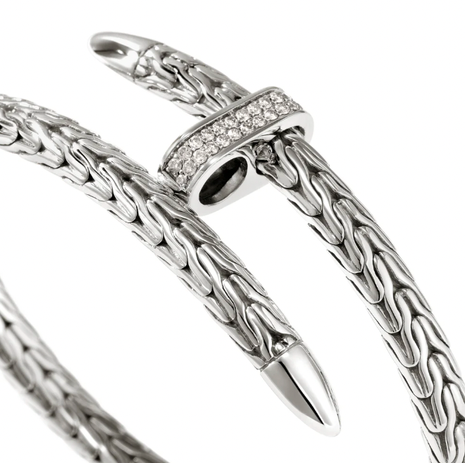 John Hardy Sterling Silver Spear Bypass Bracelet with 0.24 ctw Diamonds
