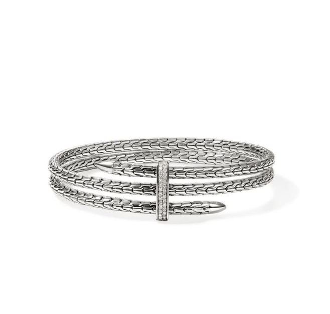 John Hardy Sterling Silver Spear Cuff Bracelet with 0.23 ctw Diamonds