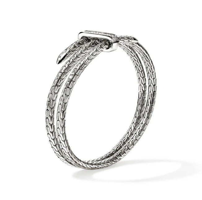 John Hardy Sterling Silver Spear Cuff Bracelet with 0.23 ctw Diamonds