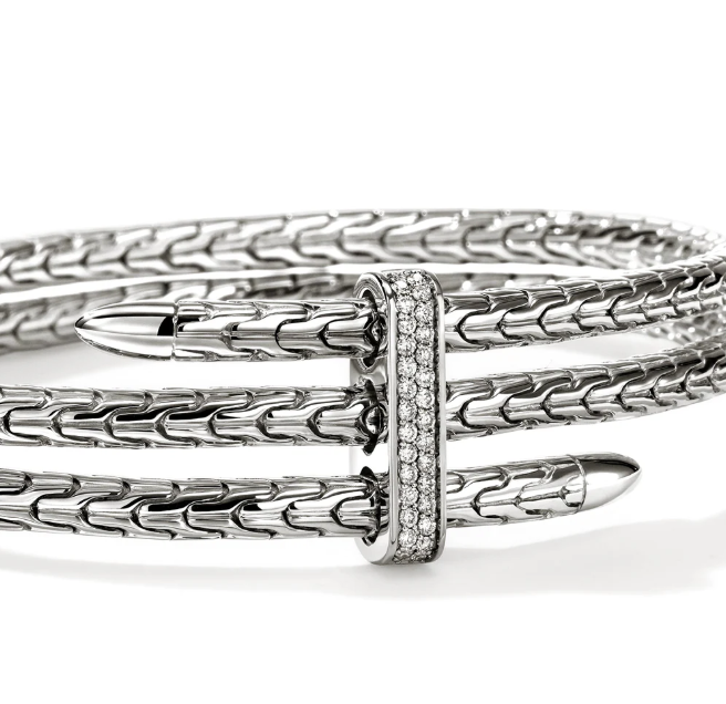 John Hardy Sterling Silver Spear Cuff Bracelet with 0.23 ctw Diamonds