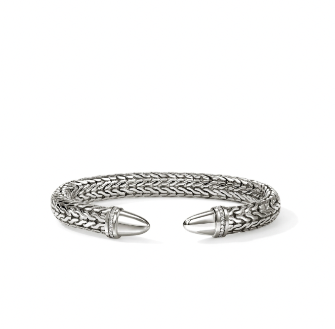 John Hardy Sterling Silver Spear Cuff Bracelet with 0.25 ctw Diamonds