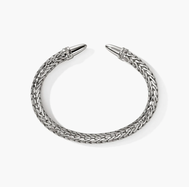John Hardy Sterling Silver Spear Cuff Bracelet with 0.25 ctw Diamonds