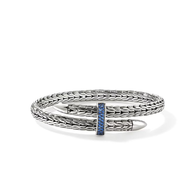 John Hardy Sterling Silver Spear Bypass Bracelet with Blue Sapphire