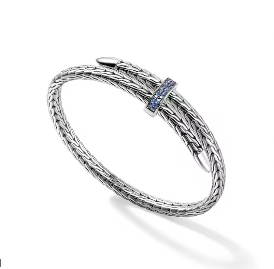 John Hardy Sterling Silver Spear Bypass Bracelet with Blue Sapphire