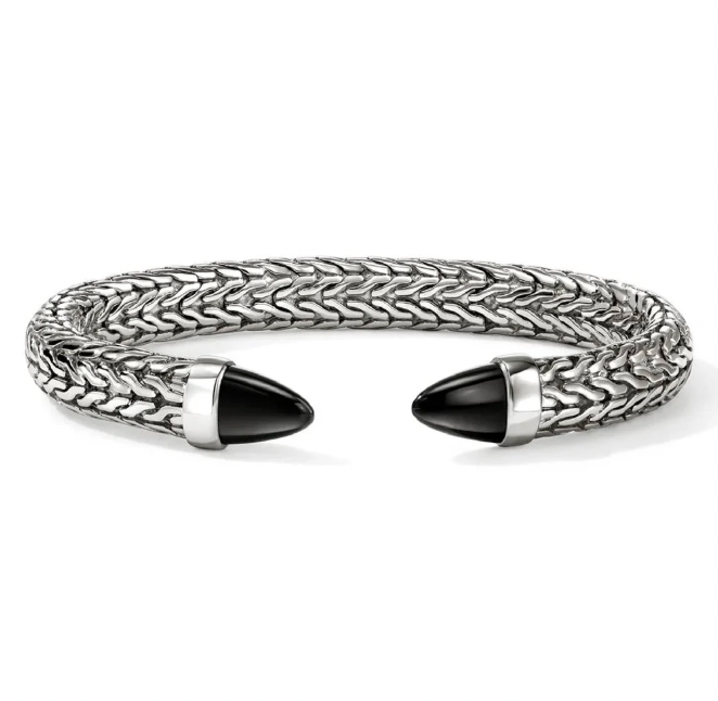 John Hardy Sterling Silver Spear Cuff Bracelet with Black Onyx & 0.25 ctw Diamonds
