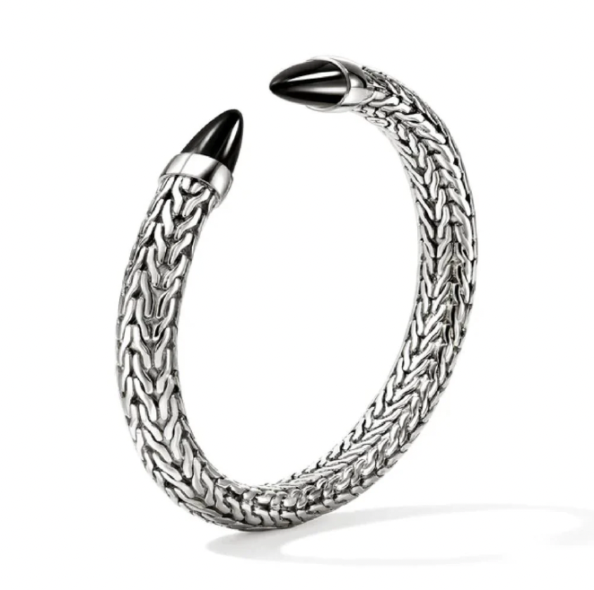 John Hardy Sterling Silver Spear Cuff Bracelet with Black Onyx & 0.25 ctw Diamonds