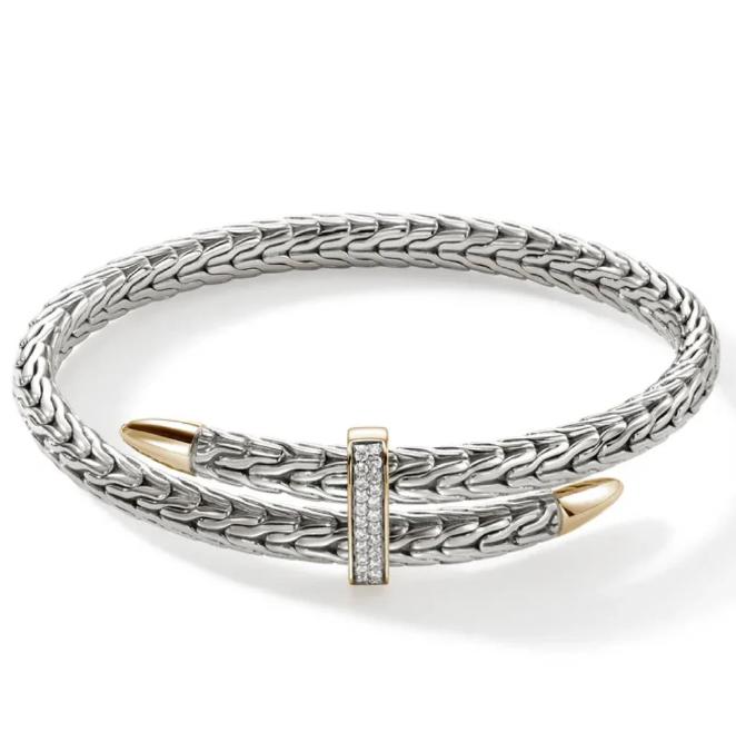 John Hardy 14K Gold & Sterling Silver Spear Bypass Bracelet with 0.24 ctw Diamonds