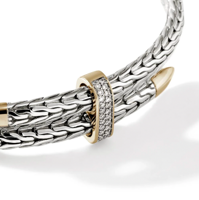 John Hardy 14K Gold & Sterling Silver Spear Bypass Bracelet with 0.24 ctw Diamonds