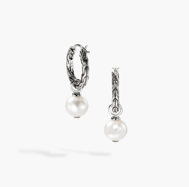 John Hardy Sterling Silver Essentials Hoop Earrings with Cultured Pearl