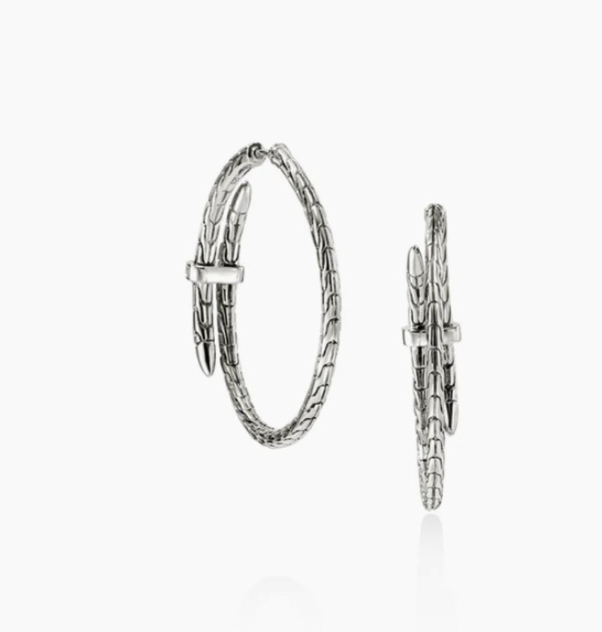 John Hardy Sterling Silver Spear Hoop Earrings with 0.12 ctw Diamonds