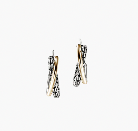 John Hardy 14K Gold & Sterling Silver Crossover Earrings