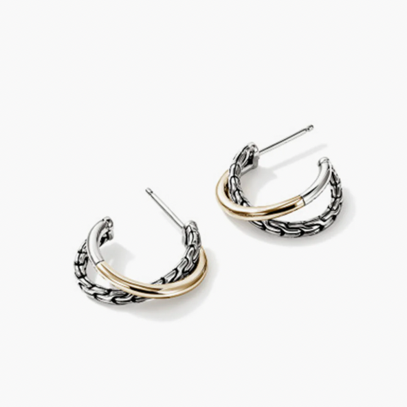 John Hardy 14K Gold & Sterling Silver Crossover Earrings