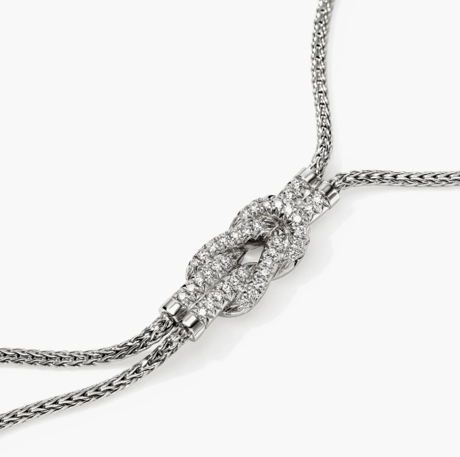 John Hardy Sterling Silver Love Knot Lariat Chain with 0.29 ctw Diamonds
