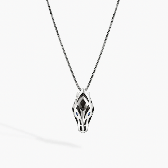 John Hardy Sterling Silver Naga Box Chain Pendant with Blue Sapphire