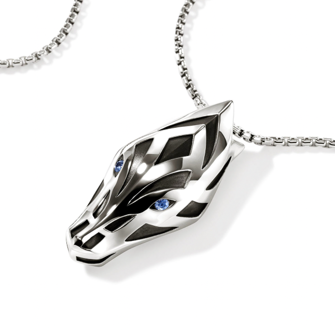 John Hardy Sterling Silver Naga Box Chain Pendant with Blue Sapphire