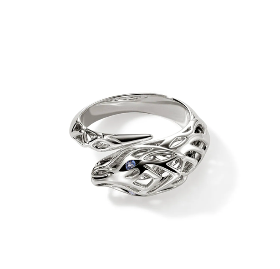 John Hardy Sterling Silver Naga Bypass Ring with Blue Sapphire