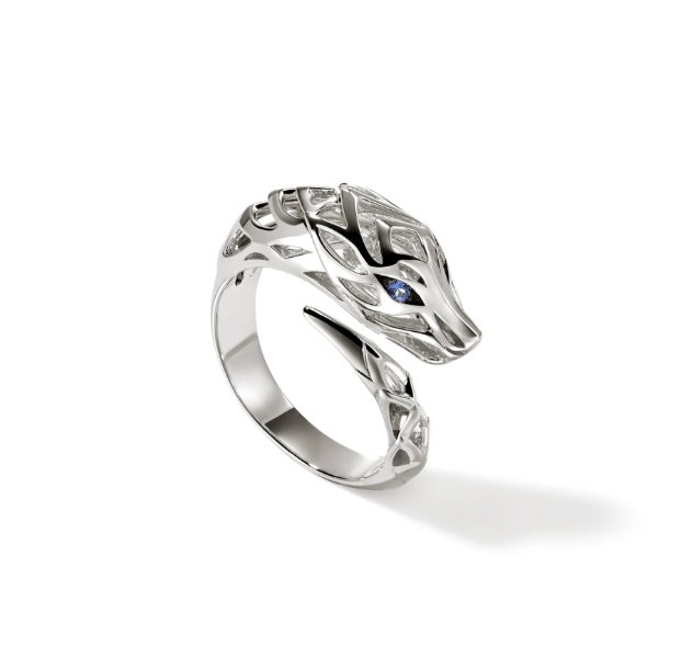 John Hardy Sterling Silver Naga Bypass Ring with Blue Sapphire