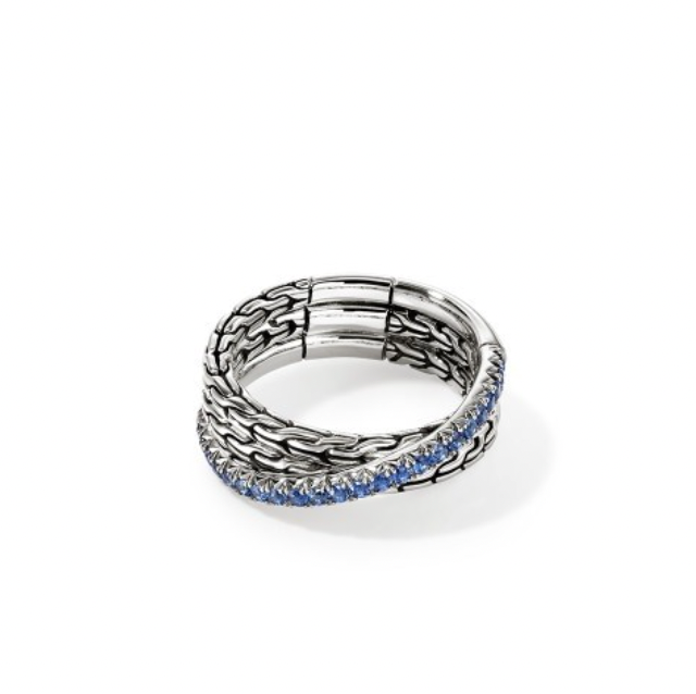 John Hardy Sterling Silver Crossover Ring with Blue Sapphire