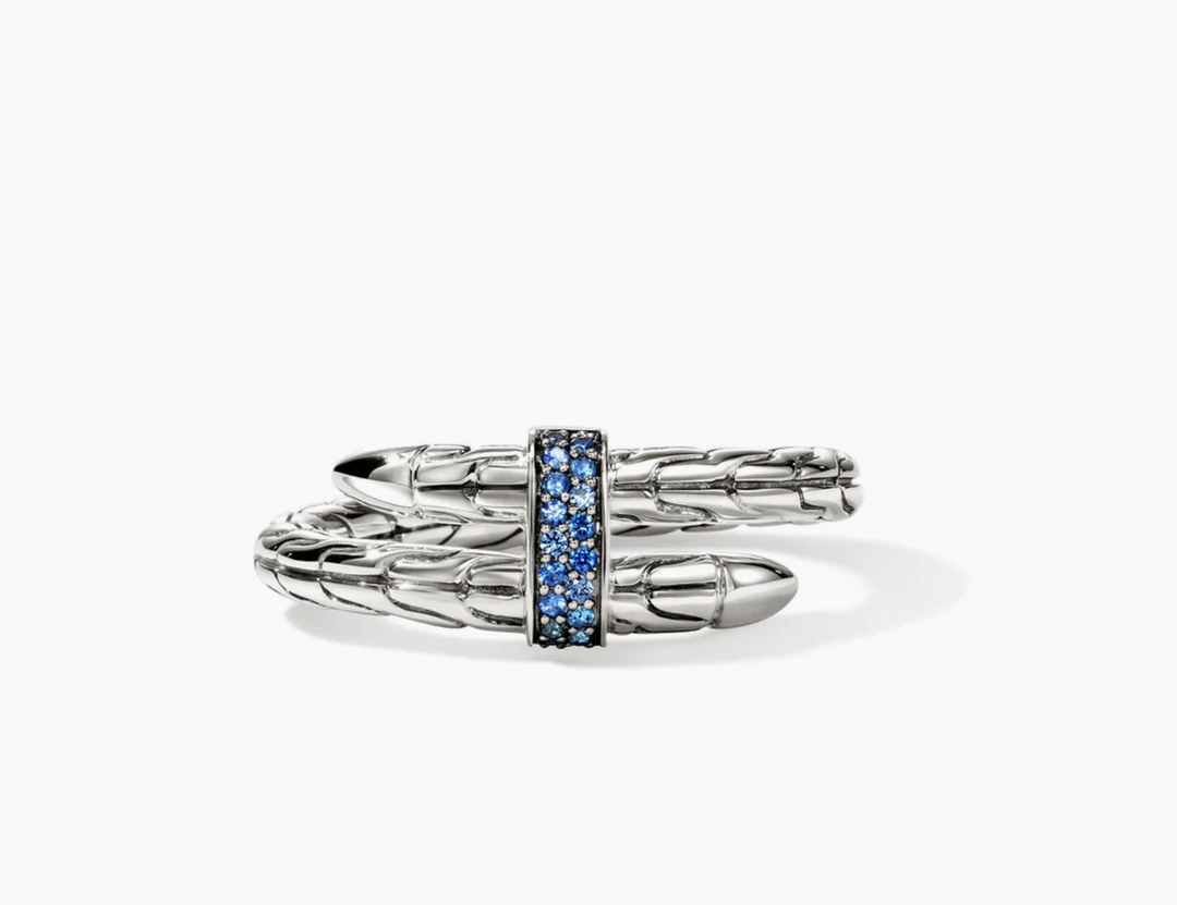 John Hardy Sterling Silver Spear Wrap Ring with Blue Sapphire