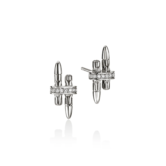 John Hardy Sterling Silver Spear Stud Earrings with 0.12 ctw Diamonds