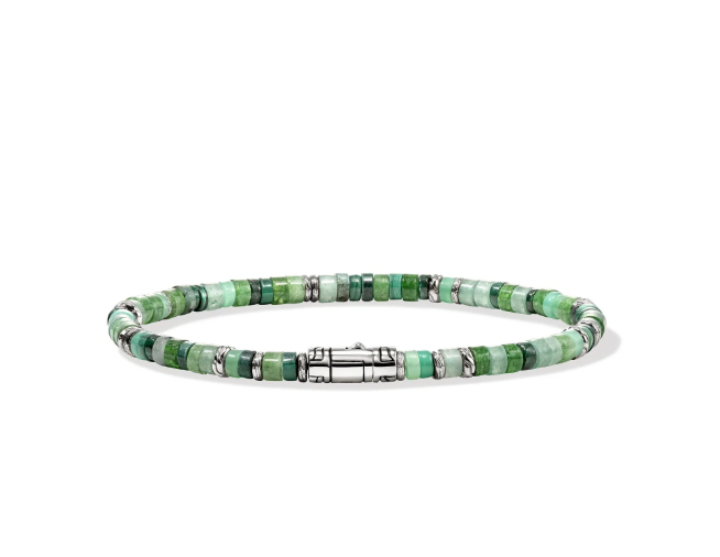 John Hardy Sterling Silver Heishi Bracelet with Malachite, Quartz, Aventurine & Chrysoprase