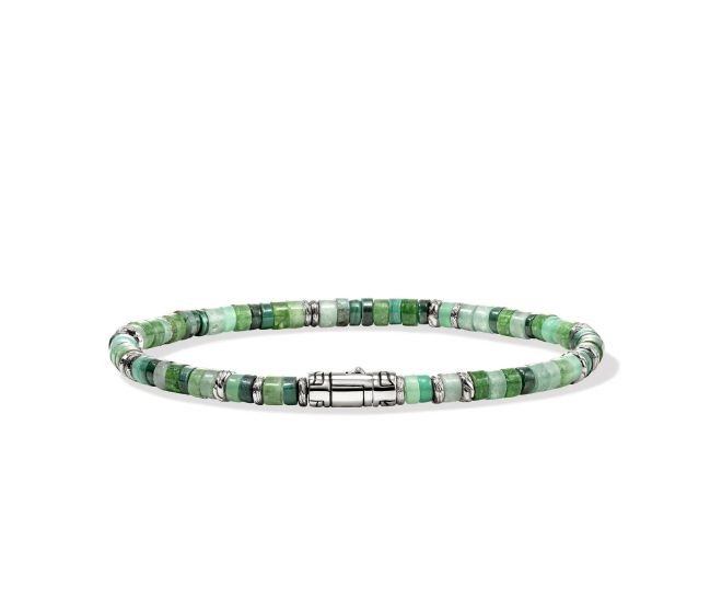 John Hardy Sterling Silver Heishi Bracelet with Malachite, Quartz, Aventurine & Chrysoprase