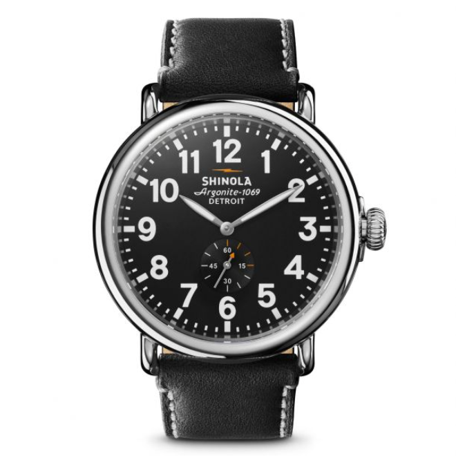 Shinola Men's Runwell 47mm Sub-Second Watch with Black Dial & Black Leather Strap