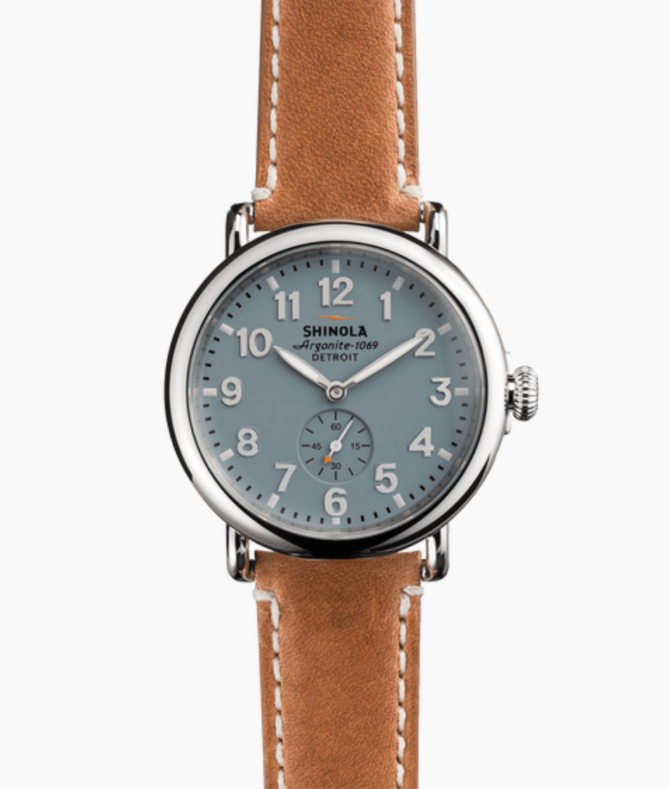 Shinola Men's Runwell 41mm Watch with Blue Dial & Tan Leather Strap