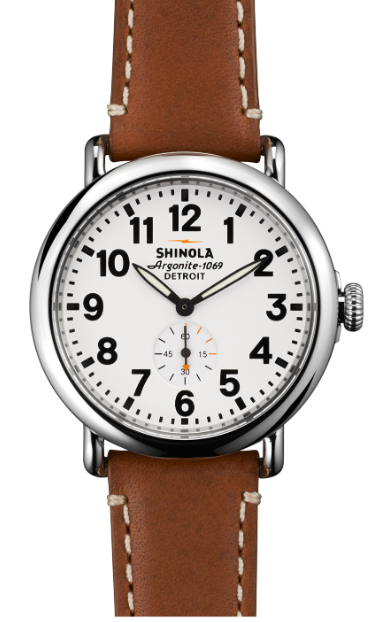Shinola Men's Runwell 41mm Watch with White Dial & Tan Leather Strap