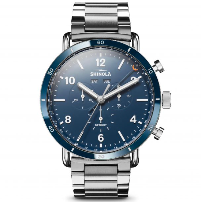 Shinola Men's Canfield Sport 45mm Watch with Blue Dial & Stainless Steel Bracelet