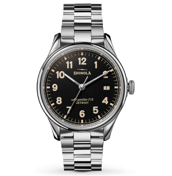 Shinola Men's Vinton 38mm Watch with Black Dial & Stainless Steel Bracelet