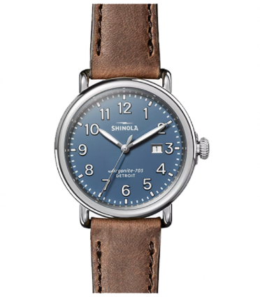Shinola Men's Runwell 41mm Three-Hand Watch with Blue Dial & Tan Leather Strap