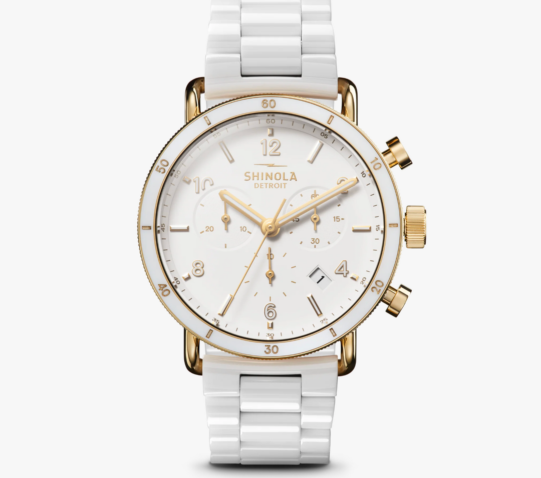 Shinola Women's Canfield 40mm Ceramic Watch with White Dial & Ceramic Bracelet