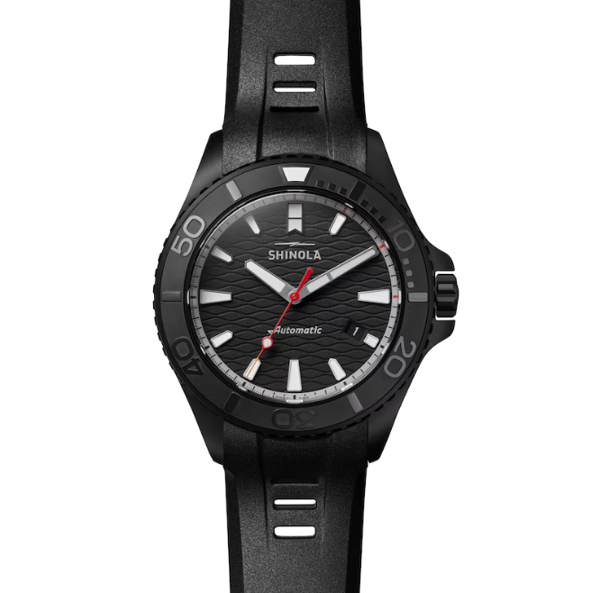 Shinola Men's Monster 43mm Ceramic Watch with Black Dial & Rubber Strap