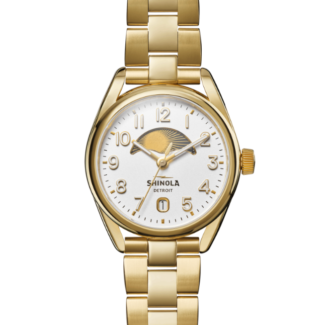 Shinola Women's Derby 38mm Day & Night Watch with White Dial & Gold-Tone Bracelet
