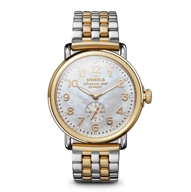 Shinola Men's Runwell 41mm Sub-Second Watch with Mother-of-Pearl Dial & Two-Tone
