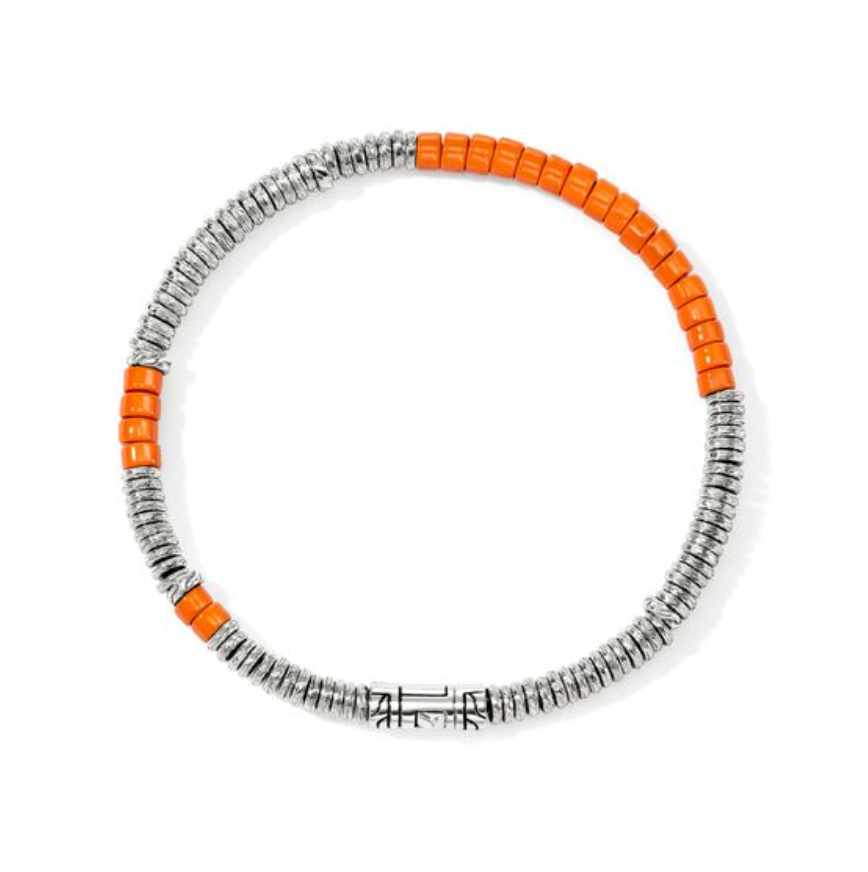 John Hardy Sterling Silver Heishi Bracelet with Orange Enamel