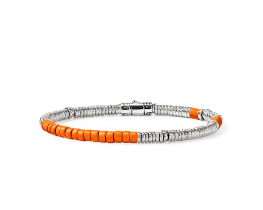 John Hardy Sterling Silver Heishi Bracelet with Orange Enamel