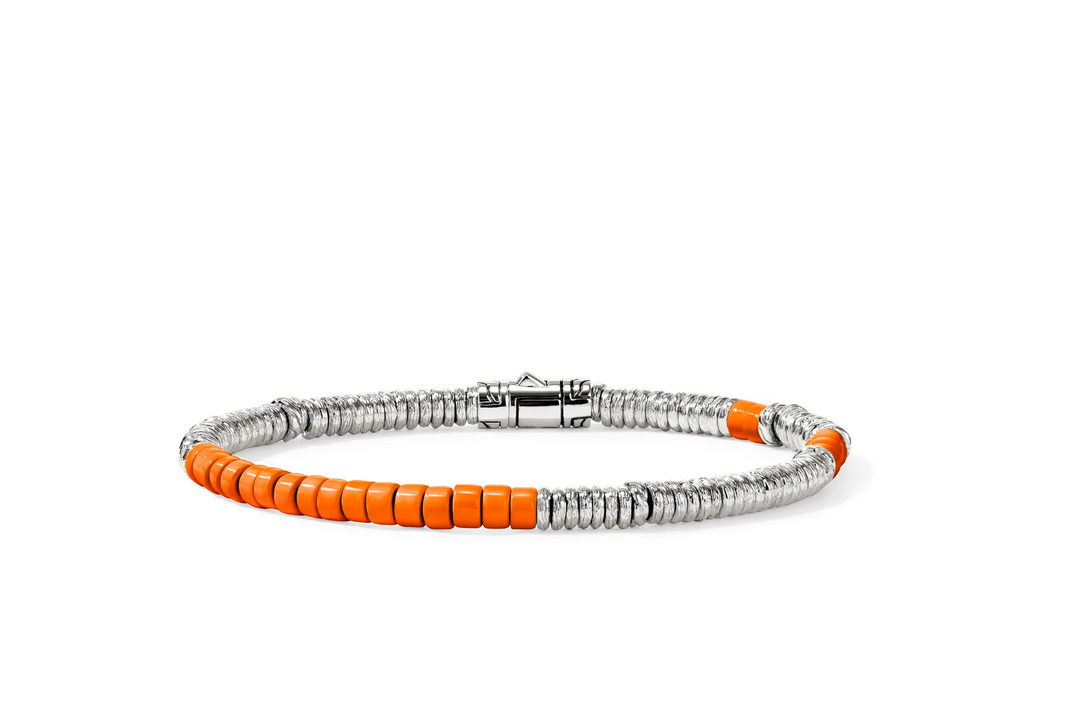John Hardy Sterling Silver Heishi Bracelet with Orange Enamel