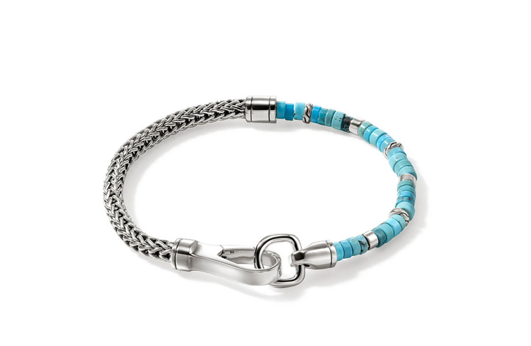 John Hardy Sterling Silver Heishi Mesh Bracelet with Turquoise